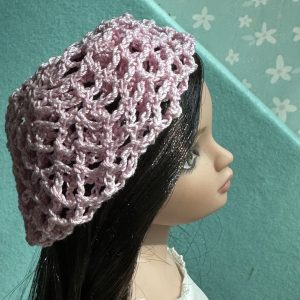 Pink Crochet Beanie Hat (Modeled on 7-8″ Head)