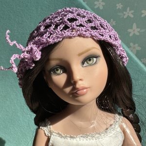 Purple Crochet Beanie Hat (Modeled on 7-8″ Head)