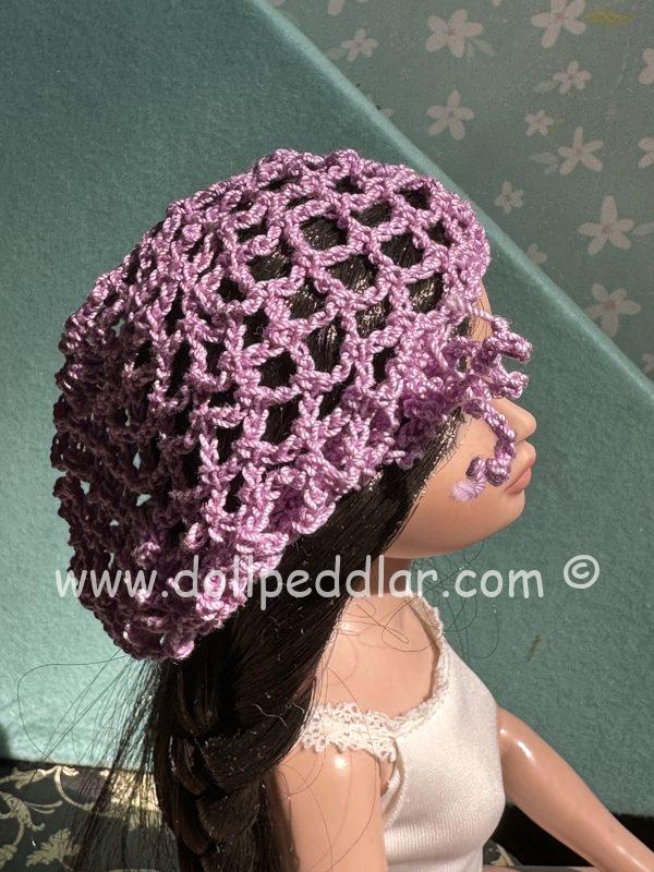 Purple Crochet Beanie Hat (Modeled on 7-8" Head) - Image 4