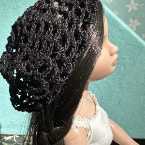 Black Crochet Beanie Hat (Modeled on 7-8″ Head)