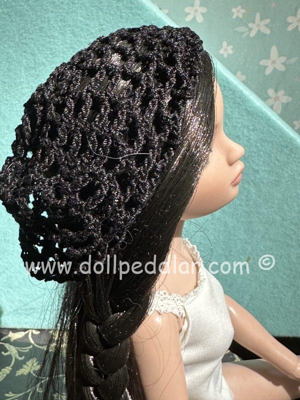 Black Crochet Beanie Hat (Modeled on 7-8" Head)