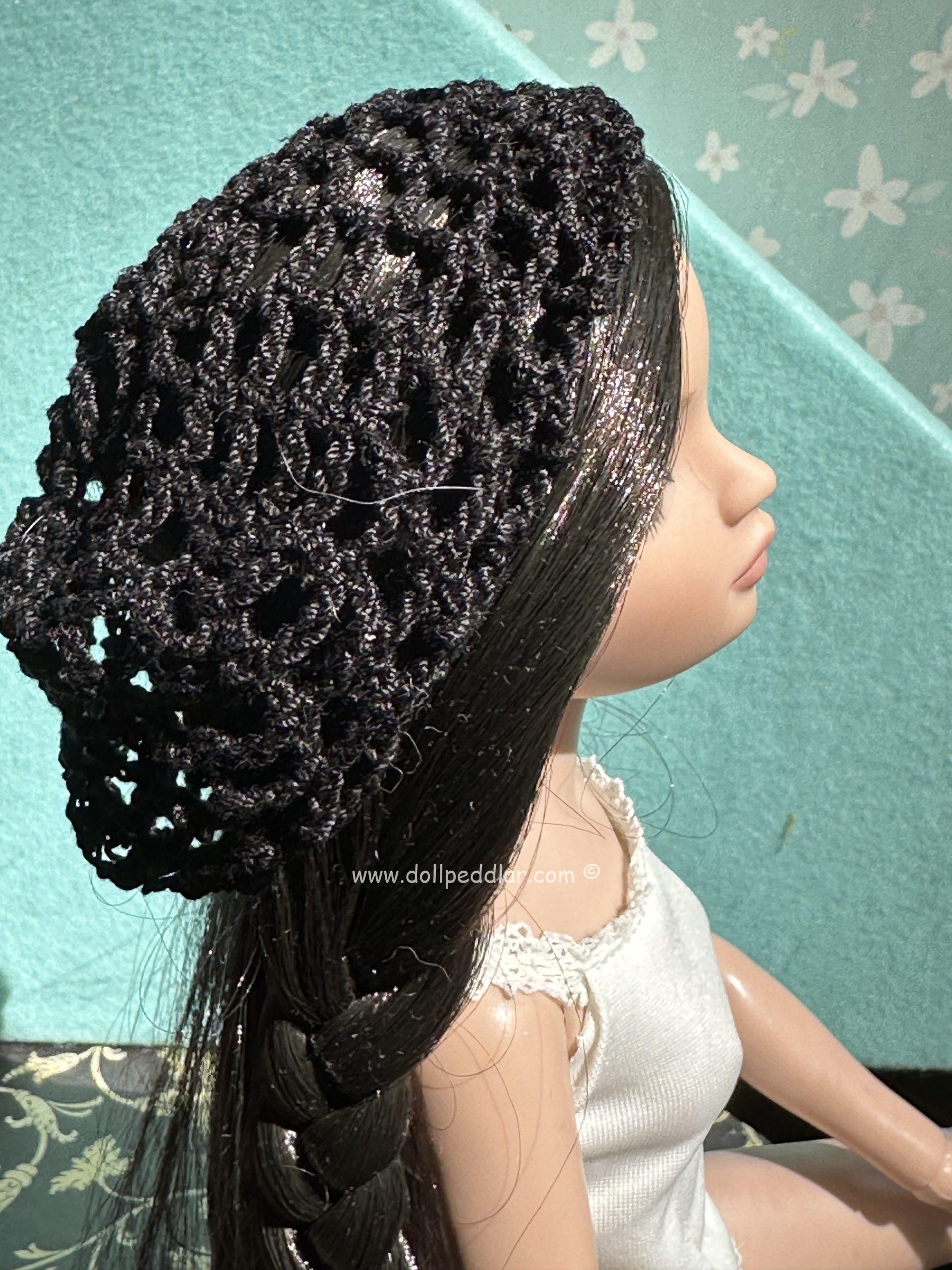Black Crochet Beanie Hat (Modeled on 7-8" Head)