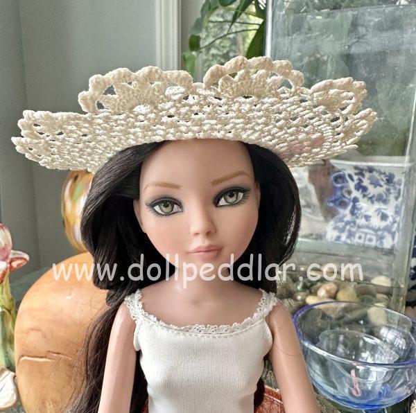 White Crochet Wide-Brim Hat (Modeled on 7-8" Head) - Image 2