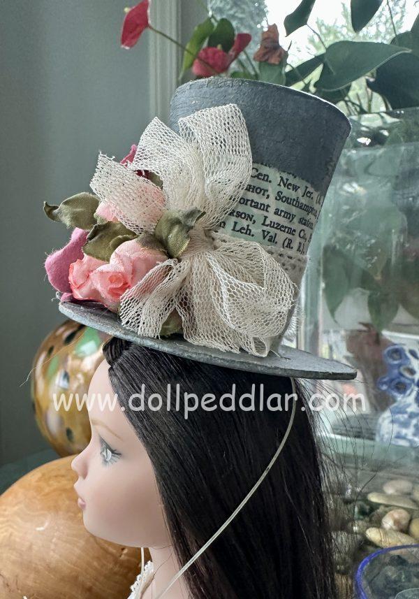 Gray Paper Top Hat with Bouquet (Modeled on 7-8" Head) - Image 4