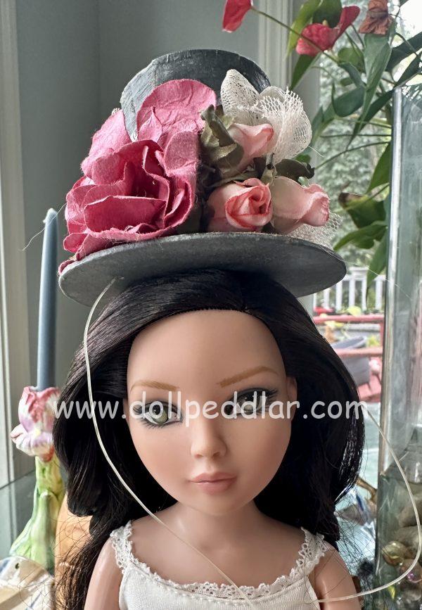 Gray Paper Top Hat with Bouquet (Modeled on 7-8" Head)