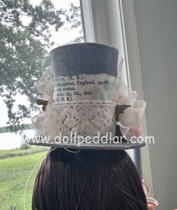 Gray Paper Top Hat with Bouquet (Modeled on 7-8" Head) - Image 2