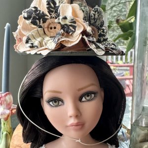 Gray Paper Top Hat with Flowers (Modeled on 7-8″ Head)