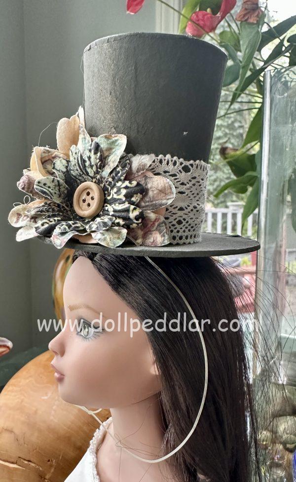 Gray Paper Top Hat with Flowers (Modeled on 7-8" Head) - Image 3