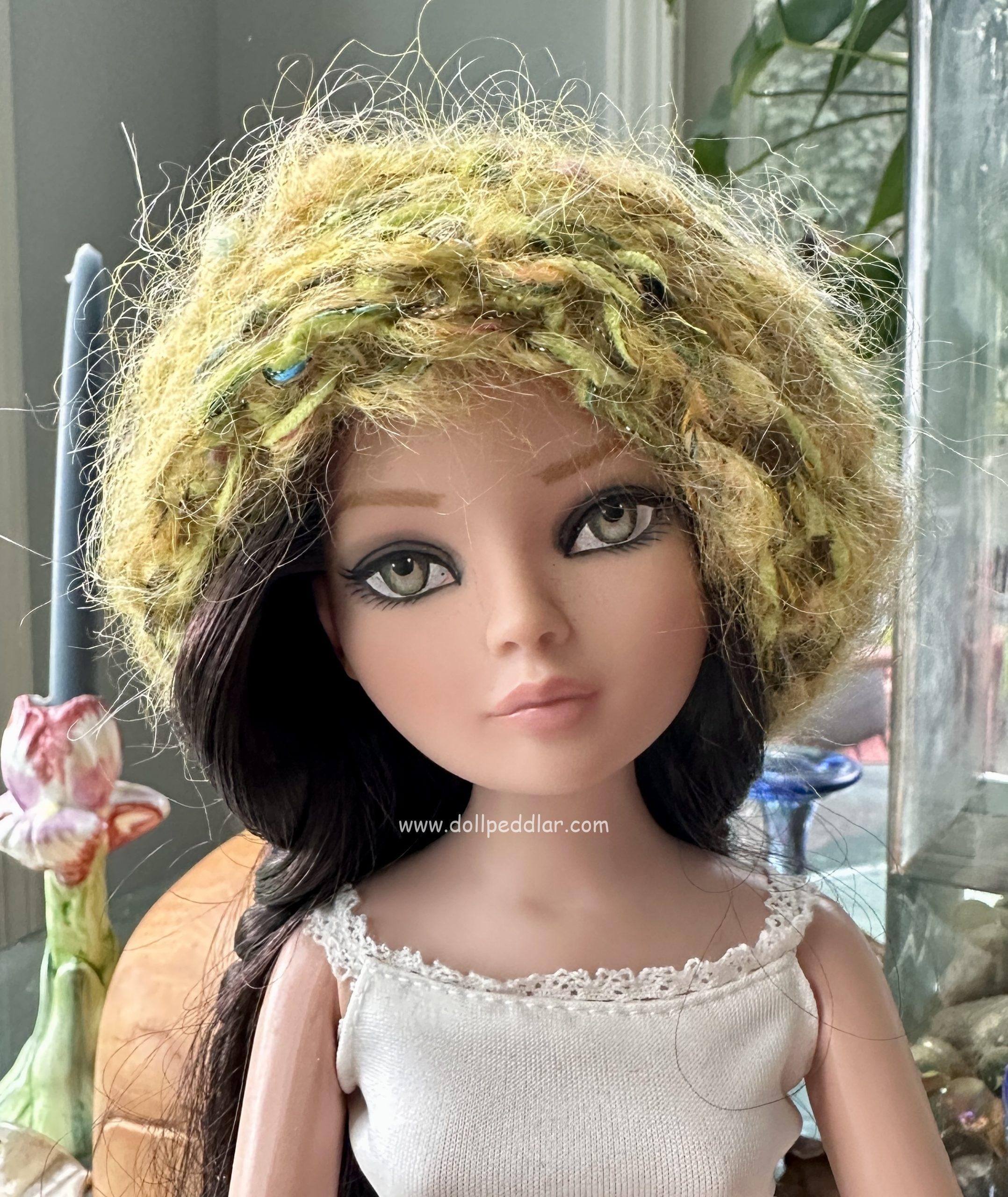 Multi-Green Yarn Beanie (Modeled on 7-8" Head)