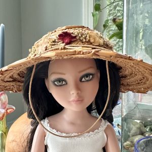 Wide-Brim Straw Hat with Flower Details (Modeled on 7-8″ Head)