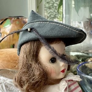 Robin Hood Hat or Bycocket Hat with Feather (Modeled on 4-5″ Head)