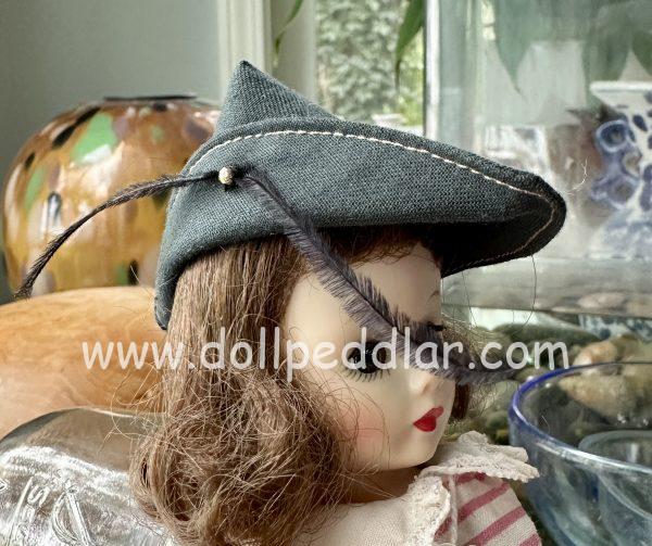 Robin Hood Hat or Bycocket Hat with Feather (Modeled on 4-5" Head)