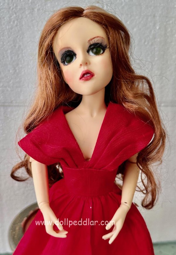 Goodreau BJD 16” ooak Boneka Red Silk Ball Gown 16" Full Set