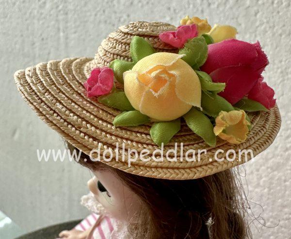 Straw Hat with Flowers (Modeled on 4-5" Head) - Image 2