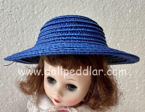 Blue Straw Hat with Flowers (Modeled on 4-5" Head) - Image 3