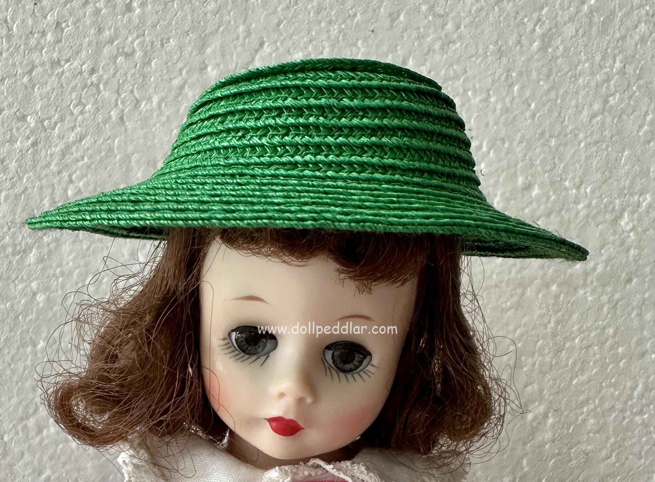Green Straw Hat with Flowers (Modeled on 4-5" Head) - Image 4