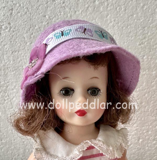 Pink Felt Hat with Butterfly Ribbon (Modeled on 4-5" Head) - Image 3