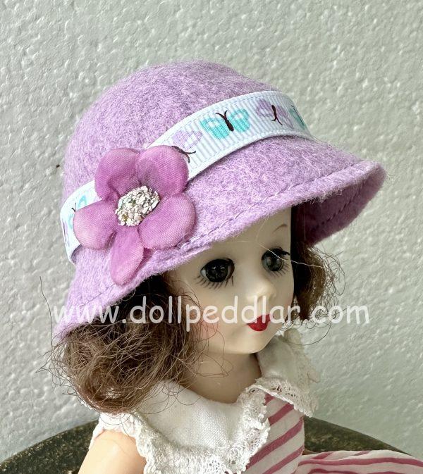 Pink Felt Hat with Butterfly Ribbon (Modeled on 4-5" Head)