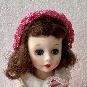 Pink Crochet Beanie (Modeled on 4-5″ Head)