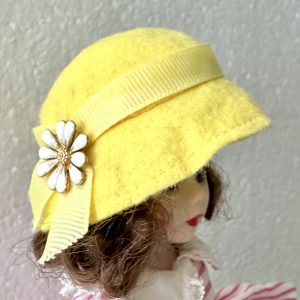 Yellow Felt Hat with Ribbon (Modeled on 4-5″ Head)