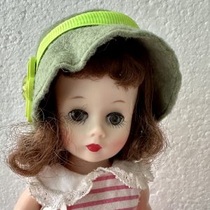 Green Felt Hat with Lime Green Ribbon (Modeled on 4-5″ Head)