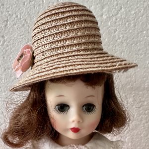 Tall Straw Hat with Flower (Modeled on 4-5″ Head)