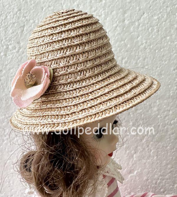 Tall Straw Hat with Flower (Modeled on 4-5" Head)
