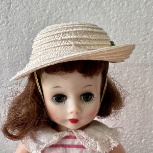 White Straw Hat with Light Purple Flowers (Modeled on 4-5″ Head)