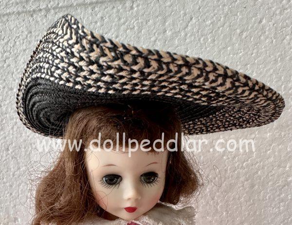 Wide Brimmed Black and White Straw Hat (Modeled on 4-5" Head) - Image 3