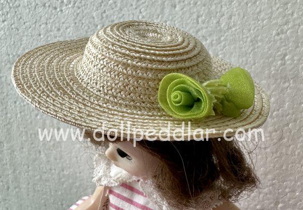 Straw Hat with Green Flowers (Modeled on 4-5" Head) - Image 2