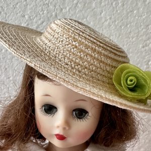 Straw Hat with Green Flowers (Modeled on 4-5″ Head)
