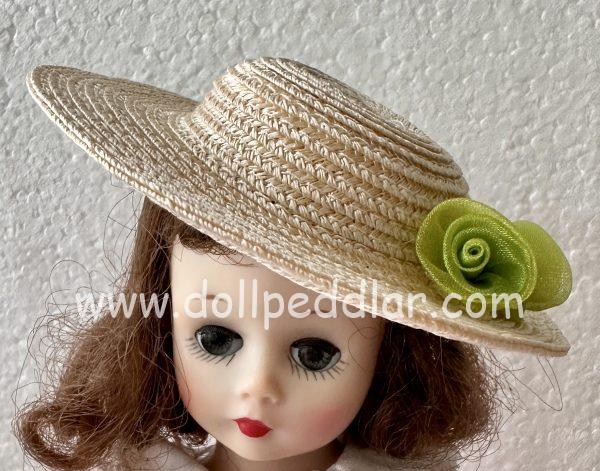 Straw Hat with Green Flowers (Modeled on 4-5" Head)