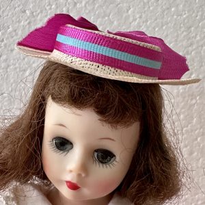Boater Hat with Purple Ribbon (Modeled on 4-5″ Head)