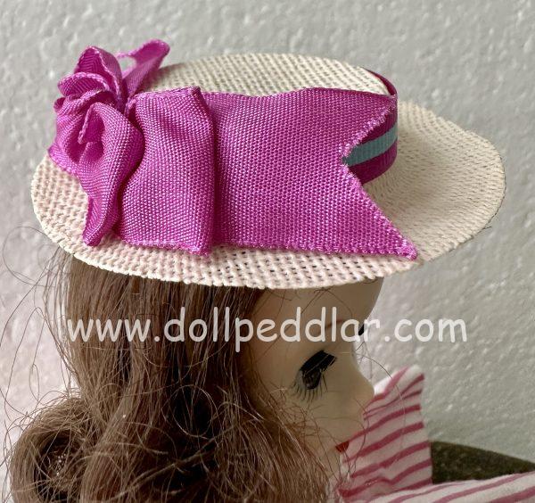 Boater Hat with Purple Ribbon (Modeled on 4-5" Head) - Image 4