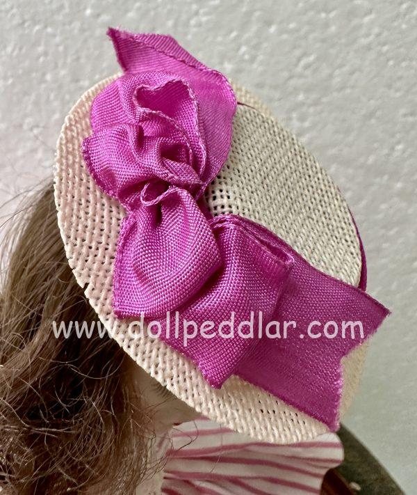 Boater Hat with Purple Ribbon (Modeled on 4-5" Head) - Image 3