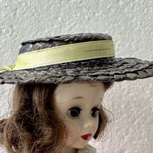 Black Straw Hat with Yellow Ribbon (Modeled on 4-5″ Head)