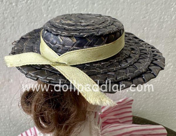 Black Straw Hat with Yellow Ribbon (Modeled on 4-5" Head)