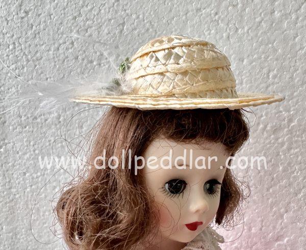 Straw Hat with Small Pink Flowers (Modeled on 4-5" Head) - Image 3