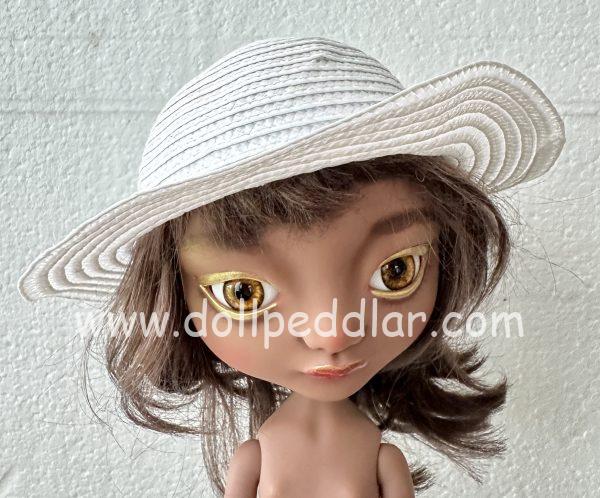 White Straw Hat (Modeled on 9-10" Head)