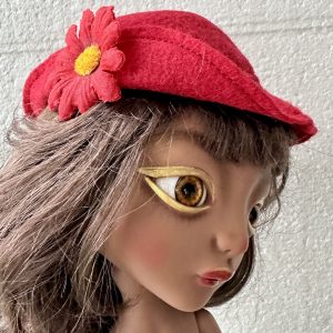 Red Felt Hat with Red Flower (Modeled on 9-10″ Head)