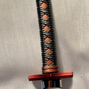 Katana Samurai All Metal Sword 9.75″ for Dolls (Scabbard Black Lacquer with Red Disc Collar/Handle Black Braid w/Diamond Pattern)