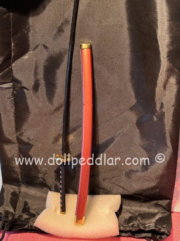 Katana Samurai All Metal Sword 9.75" for Dolls (Scabbard Bronze with Gold Collar/Handle Black Braid w/Diamond Pattern) - Image 4