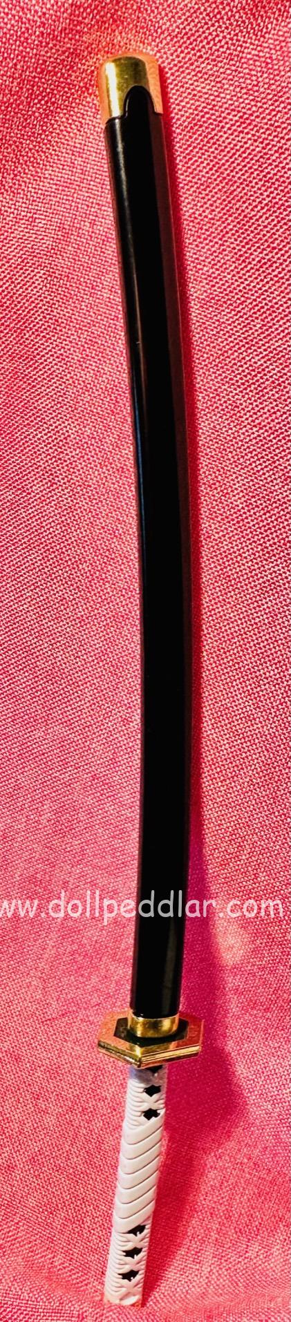 Katana Samurai All Metal Sword 9.75" for Dolls (Scabbard Black Lacquer with Vermillion Collar/Handle White Braid w/Full Diamond Pattern) - Image 3