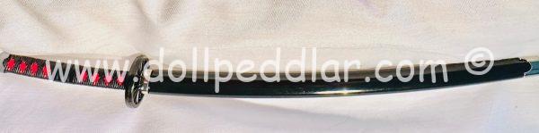 Katana Samurai All Metal Sword 9.75" for Dolls (Scabbard Black Lacquer with Red Disc Collar/Handle Black Braid w/Diamond Pattern) - Image 8