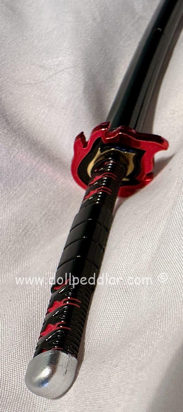 Katana Samurai All Metal Sword 9.75" for Dolls (Scabbard Black Lacquer with Red Disc Collar/Handle Black Braid w/Diamond Pattern) - Image 6