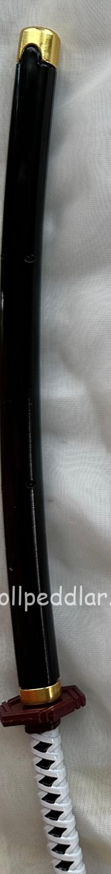 Katana Samurai All Metal Sword 9.75" for Dolls (Scabbard Black Lacquer with Vermillion Collar/Handle White Braid w/Full Diamond Pattern)