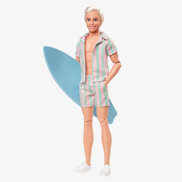 HPJ97 Barbie The Movie Ken Doll Wearing Pastel Striped Beach Set - Image 2