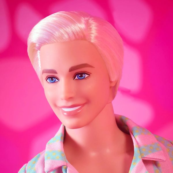 HPJ97 Barbie The Movie Ken Doll Wearing Pastel Striped Beach Set - Image 3