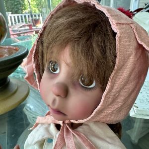 Connie Lowe Doll  16″ Artist Proof Lulu Extremely Limited  Turquoise dots, Shirley Temple curls brown curls, bangs