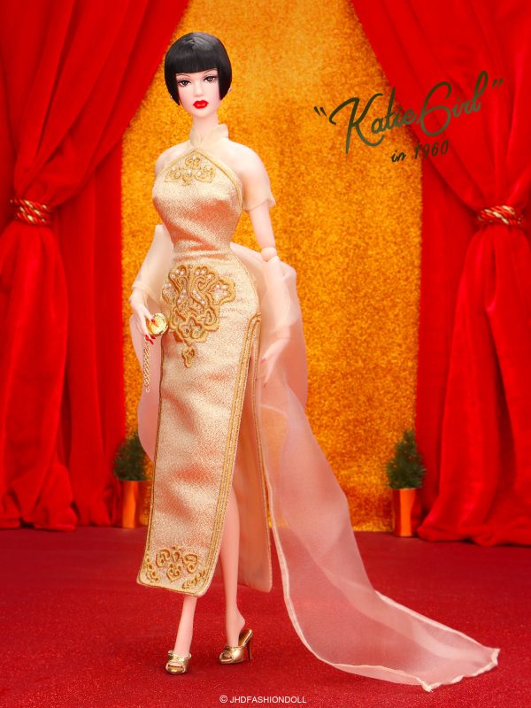 JHD FashionDoll 5th Anniversary Convention Dolls Katie Girl Gold Qipao 12" - Image 2